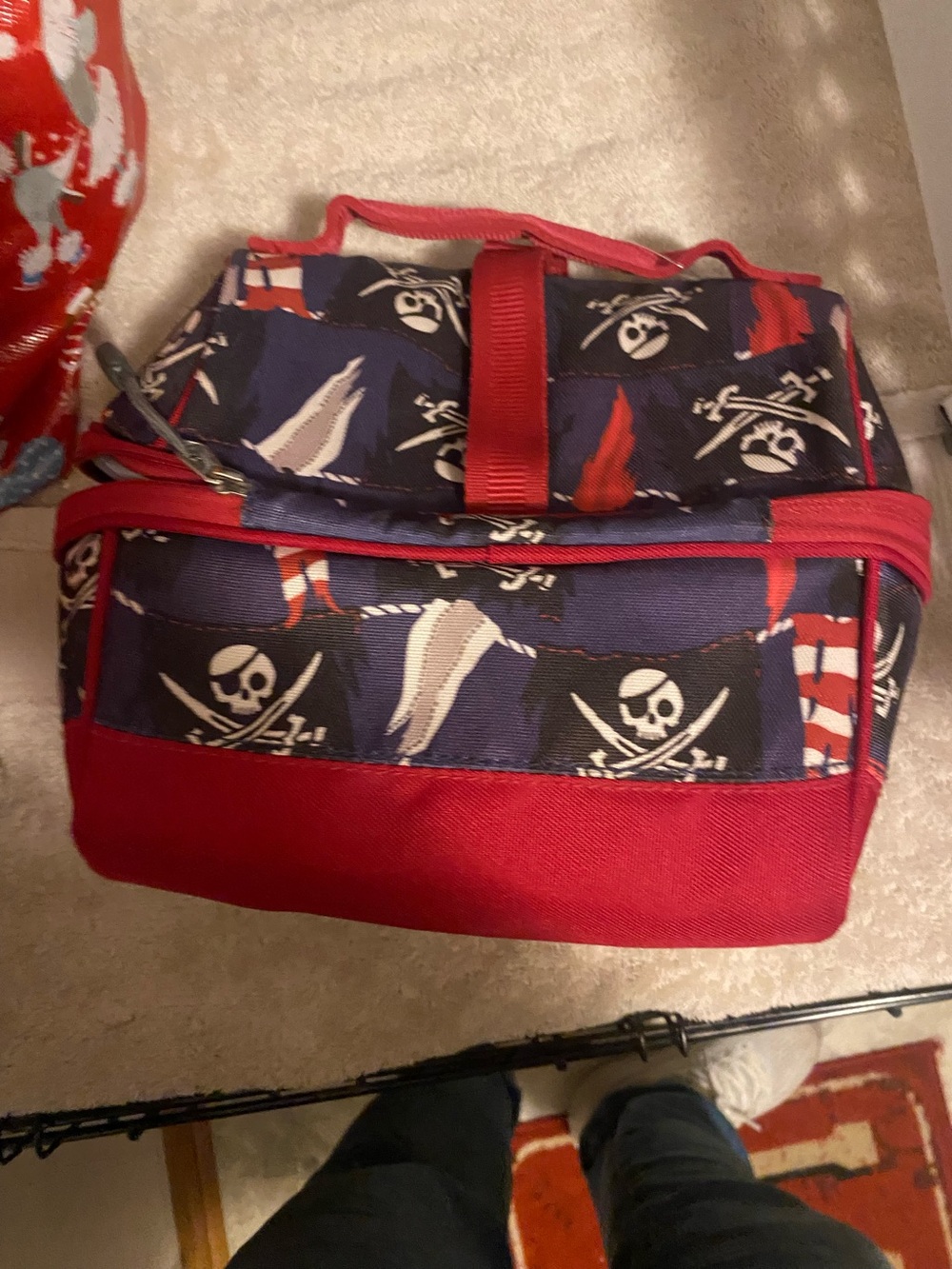 Pottery Barn Kids Red and Navy Pirate Skull Toiletry Bag